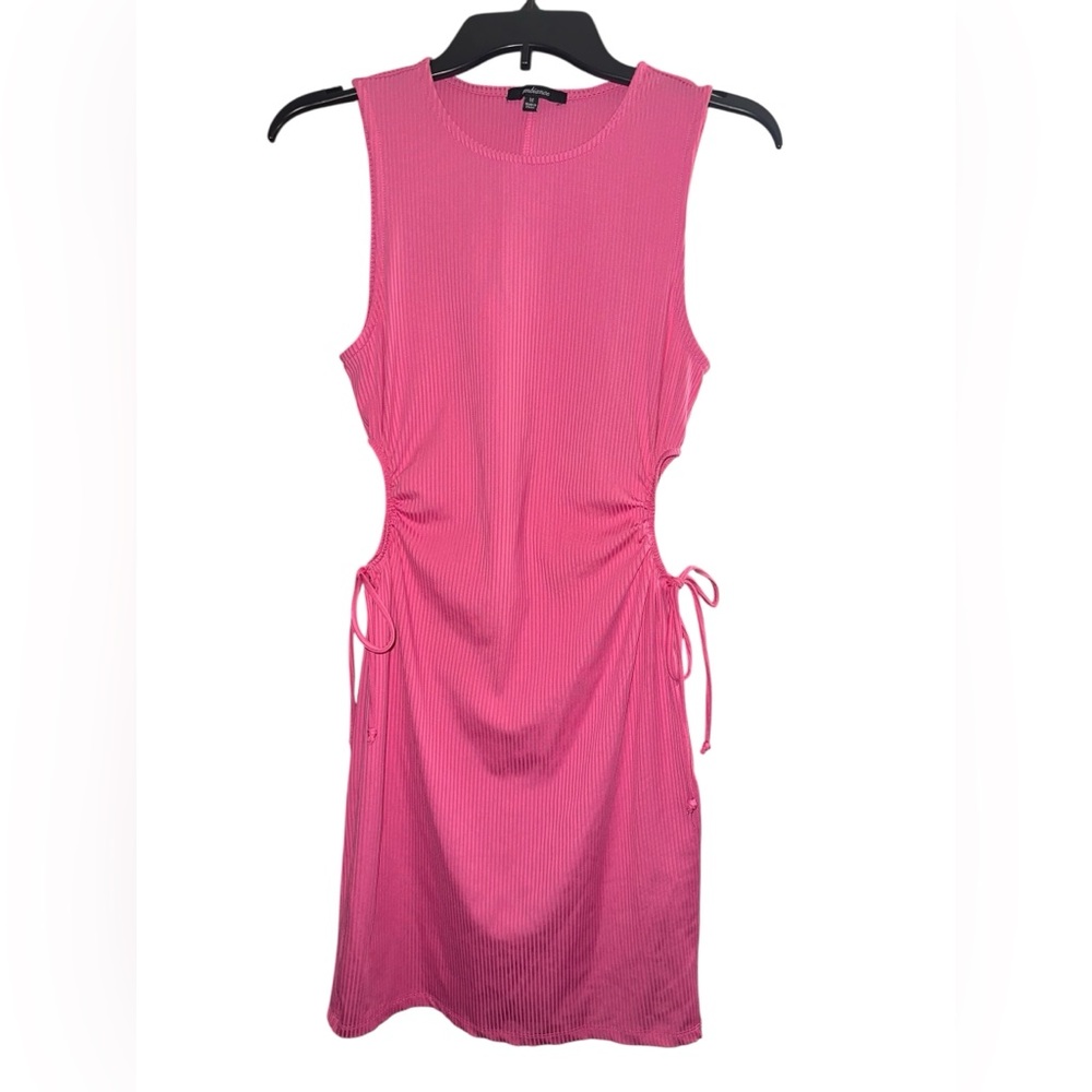 AMBIANCE PINK RIBBED CUT OUT MIDI DRESS SIZE MEDIUM NWOT